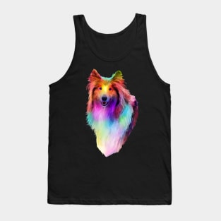 Rainbow Psychedelic Rough Coated Collie Dog Portrait Tank Top